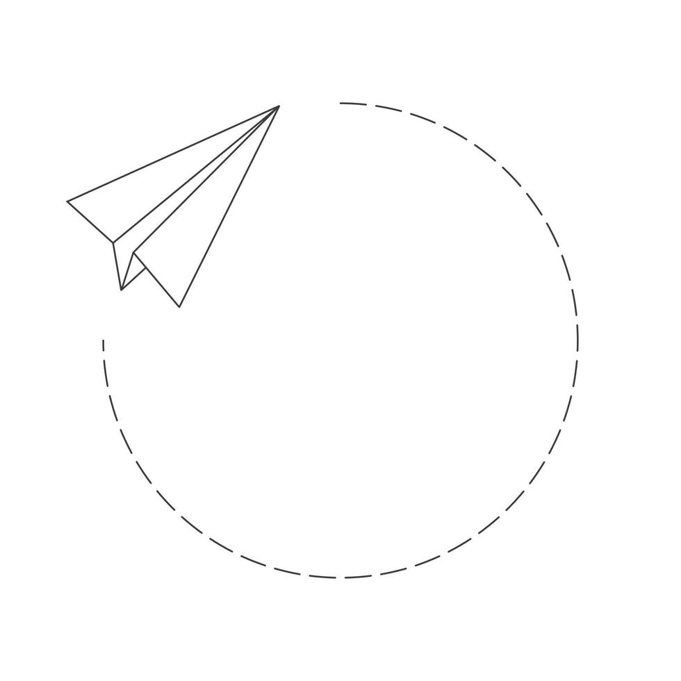 avião de papel e moldura redonda feita de uma linha pontilhada vetor