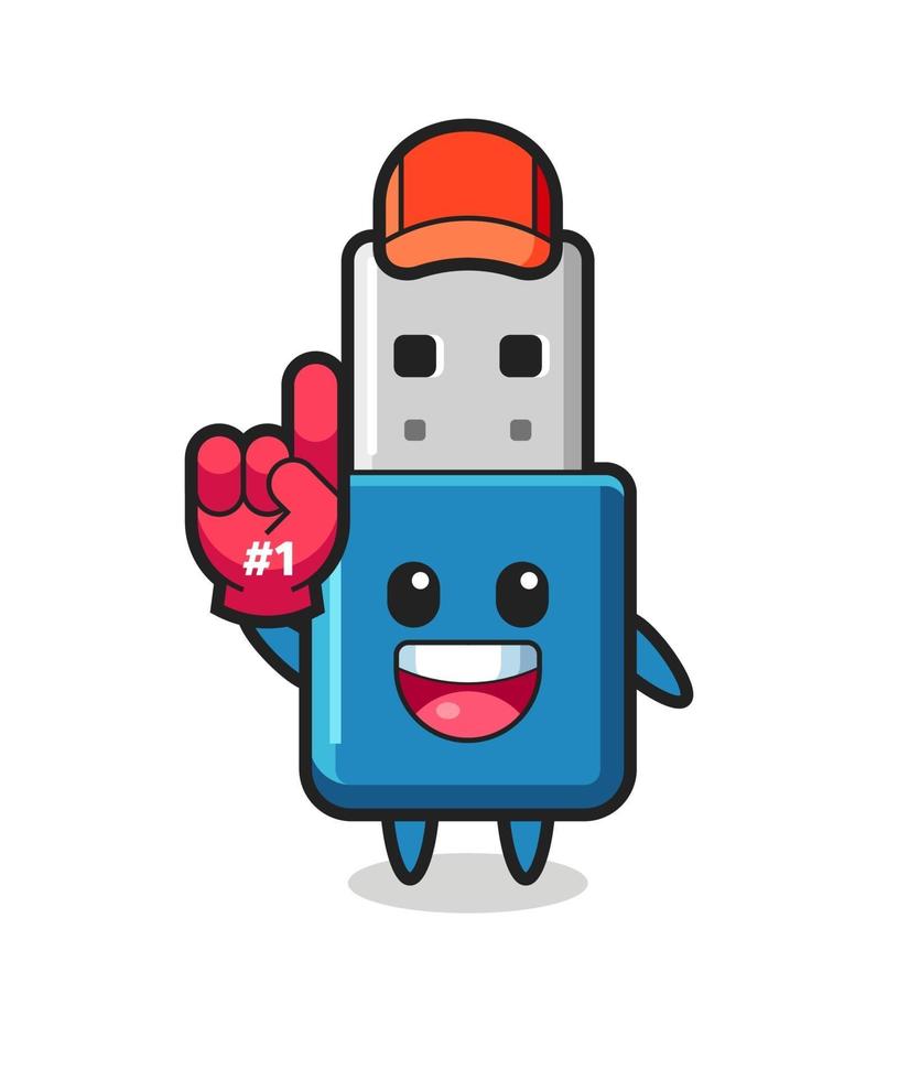 desenho animado de ilustração de flash drive usb com luva de fãs número 1 vetor