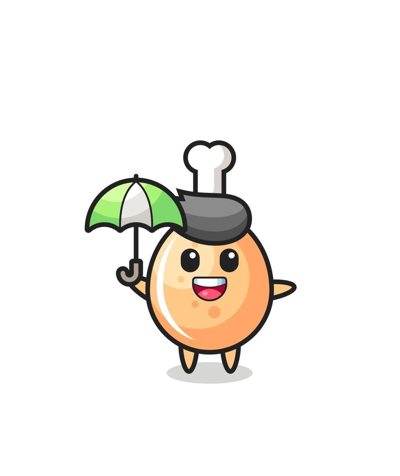 ilustração de frango frito fofo segurando um guarda-chuva vetor
