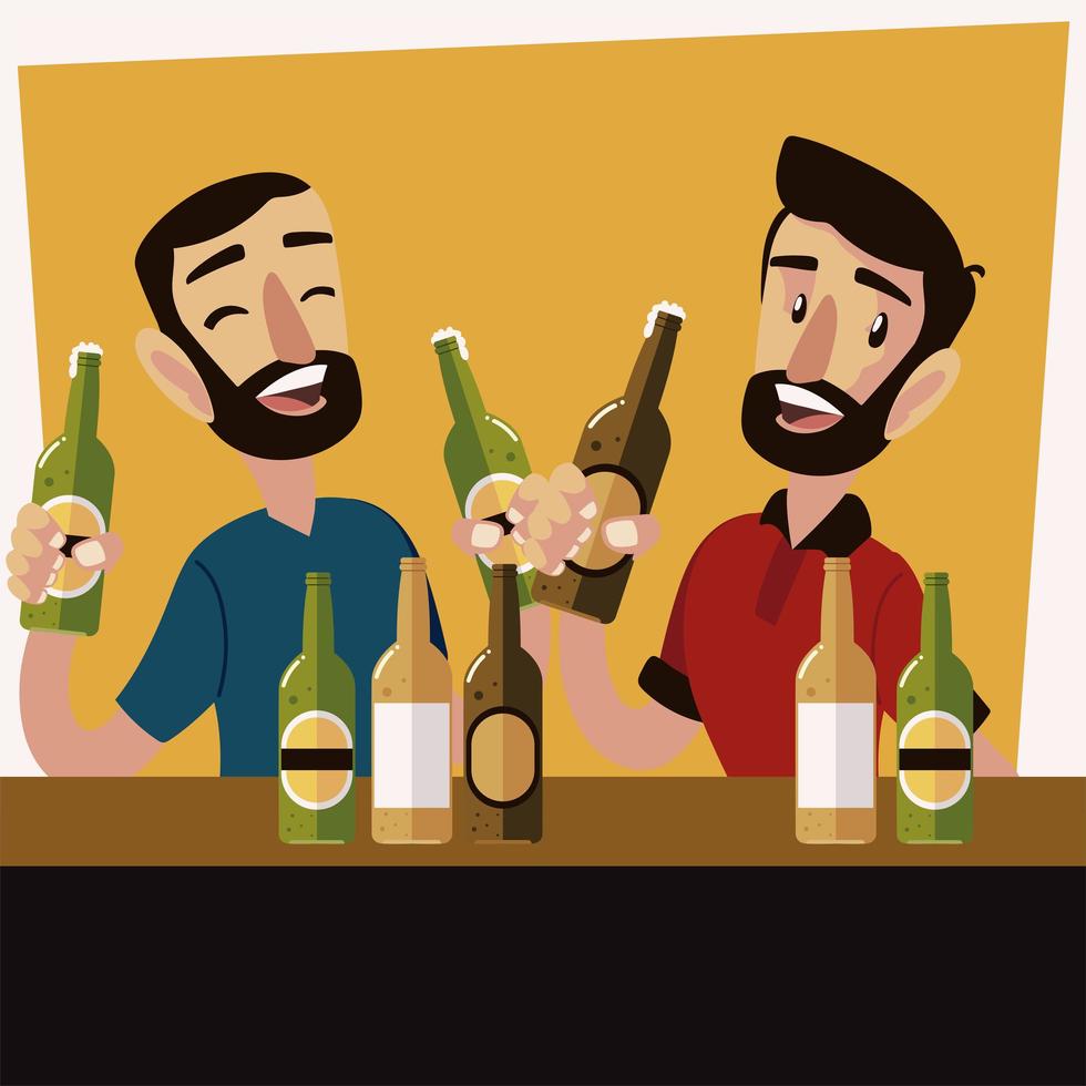 felizes amigos do sexo masculino bebendo cerveja e tilintando de copos vetor