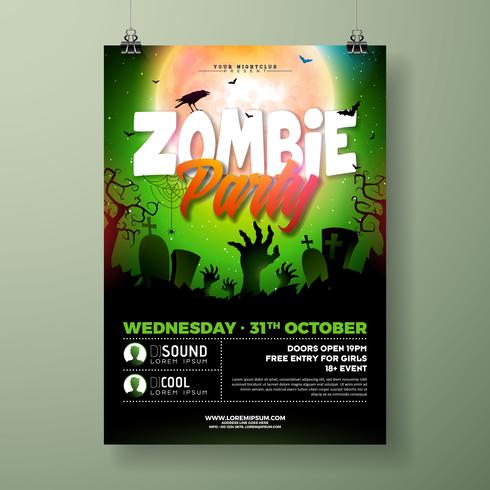 Ilustração de flyer Halloween Zombie Party vetor