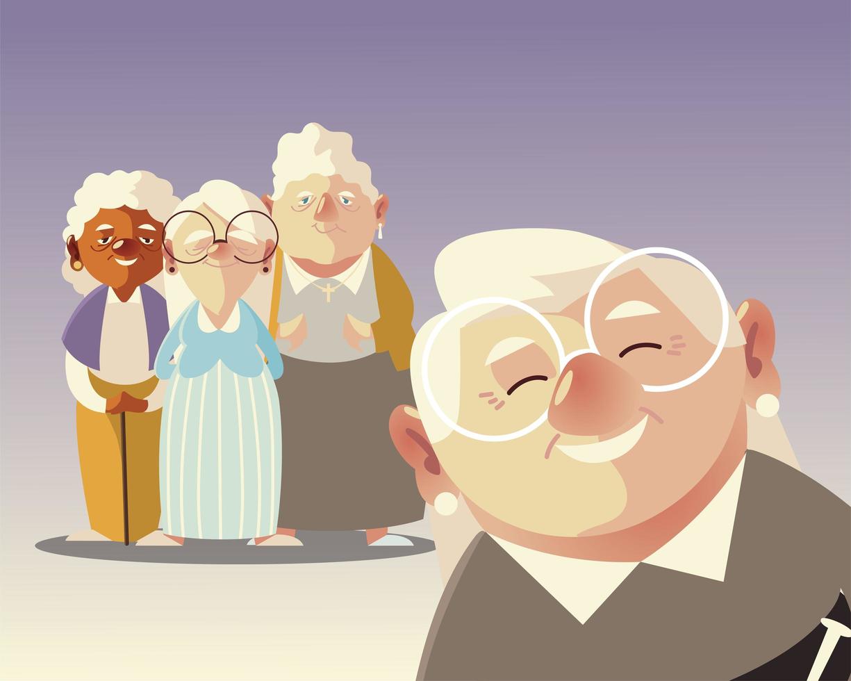 pessoas idosas, grupo de desenhos animados de mulheres idosas vetor
