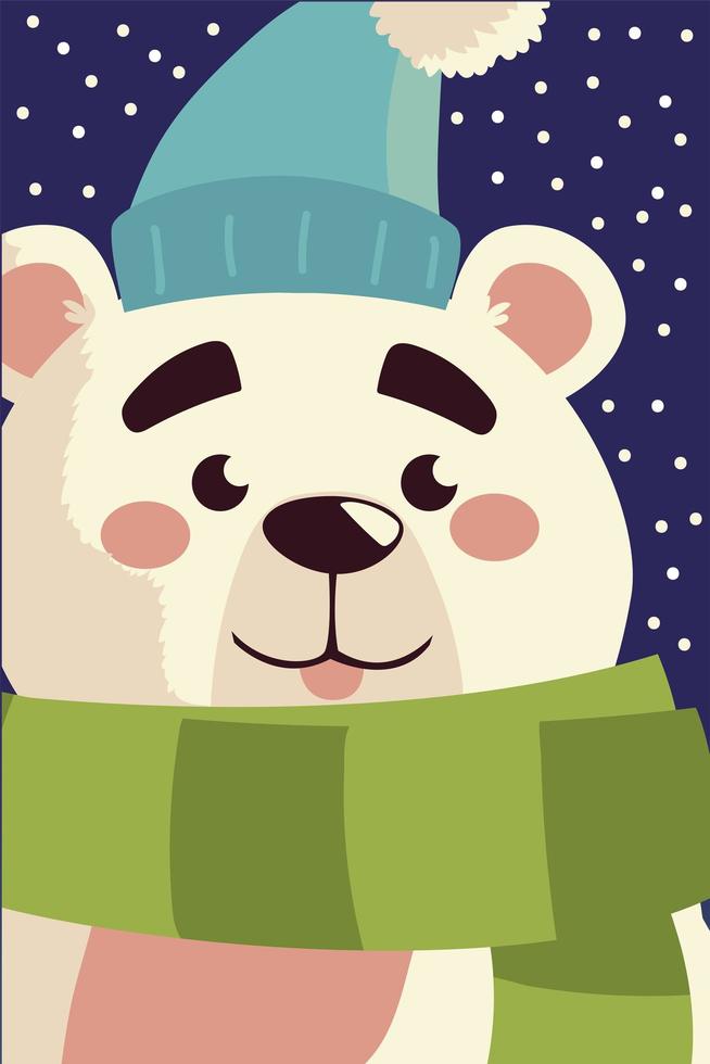 urso feliz natal com chapéu e cachecol desenho de retrato de personagem vetor