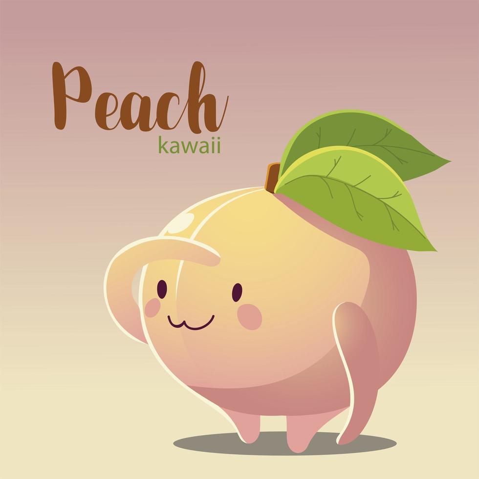 desenho animado rosto alegre fruta kawaii pêssego fofo vetor