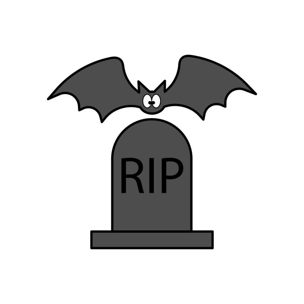 ícones assustadores de halloween com túmulo e morcego. tema helloween vetor