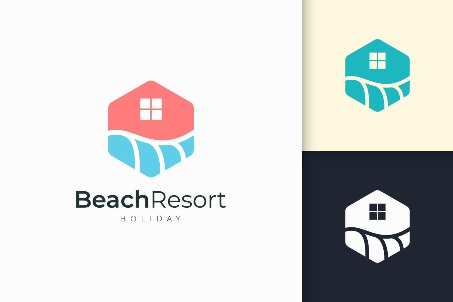 logotipo de casa ou resort à beira-mar com forma abstrata para imóveis vetor