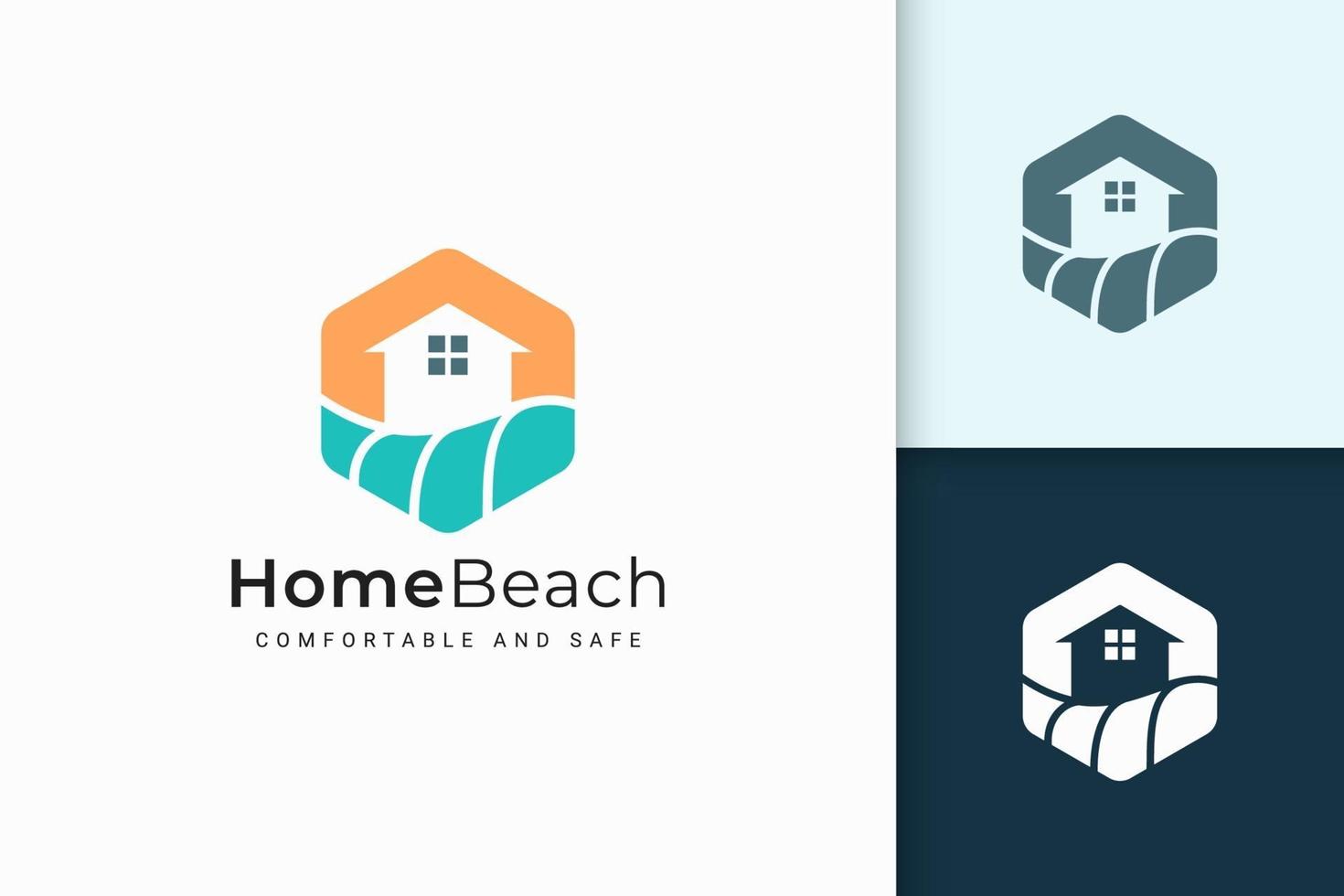 logotipo de casa ou resort à beira-mar com forma abstrata para imóveis vetor