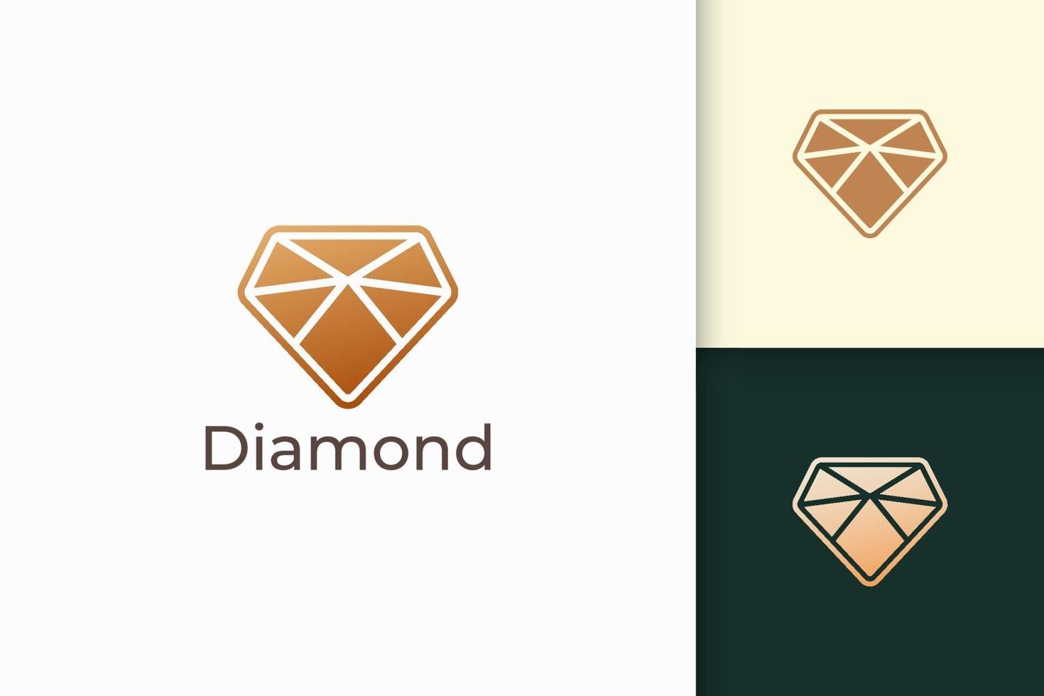 joia de luxo ou logotipo de joia em forma de diamante com cor dourada vetor