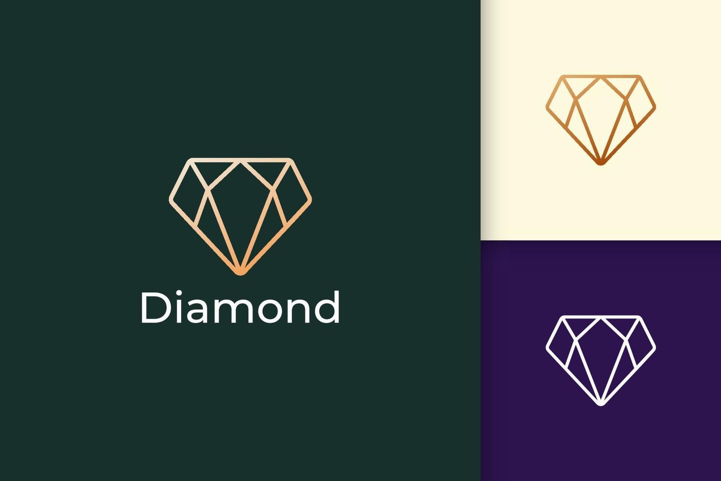 joia de luxo ou logotipo de joia em forma de diamante com cor dourada vetor