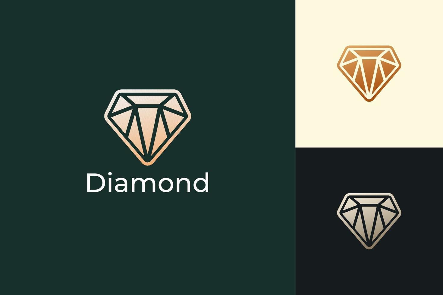 joia de luxo ou logotipo de joia em forma de diamante com cor dourada vetor