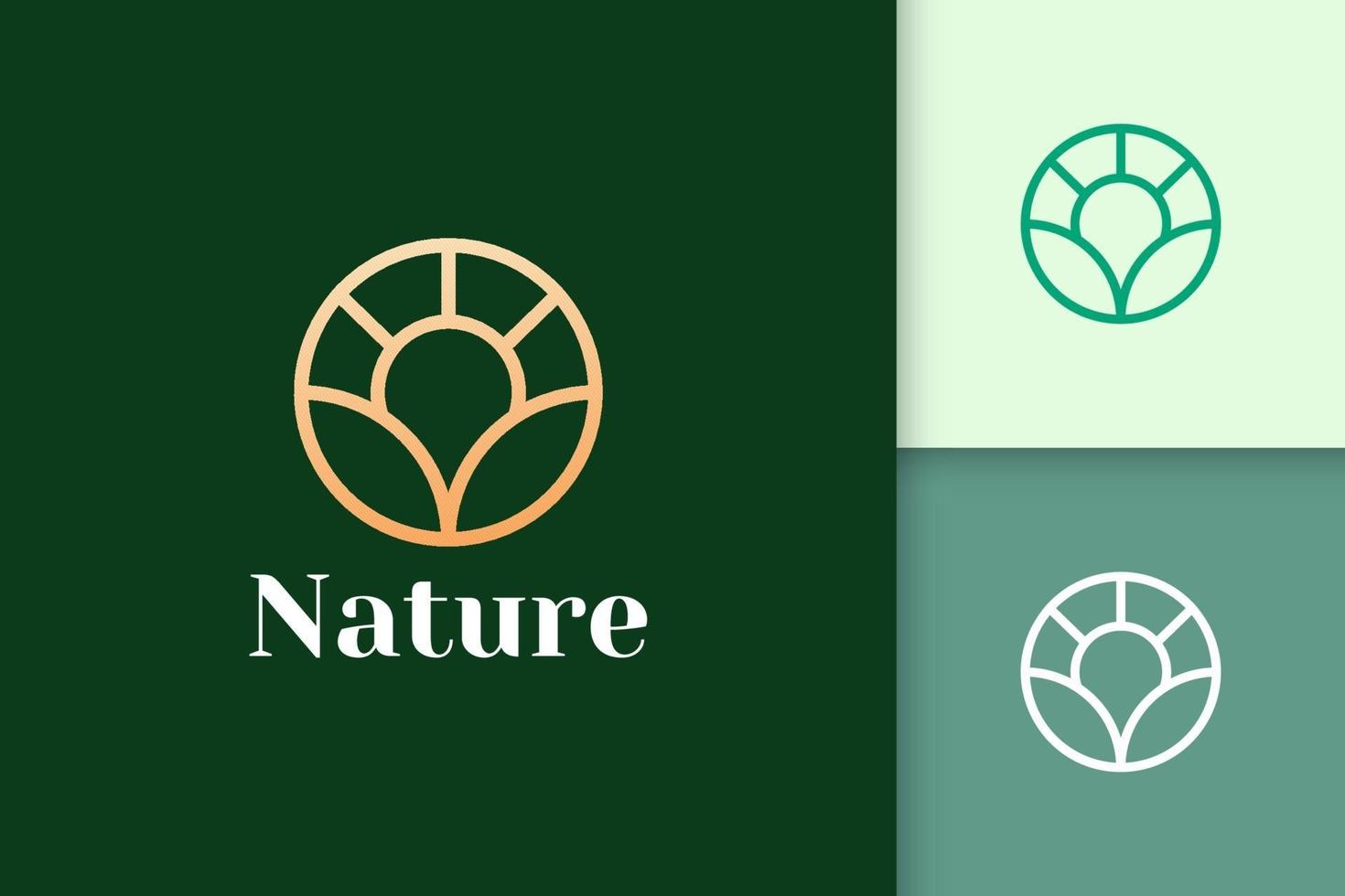 logotipo da flor do círculo em estilo simples e luxuoso para saúde e beleza vetor