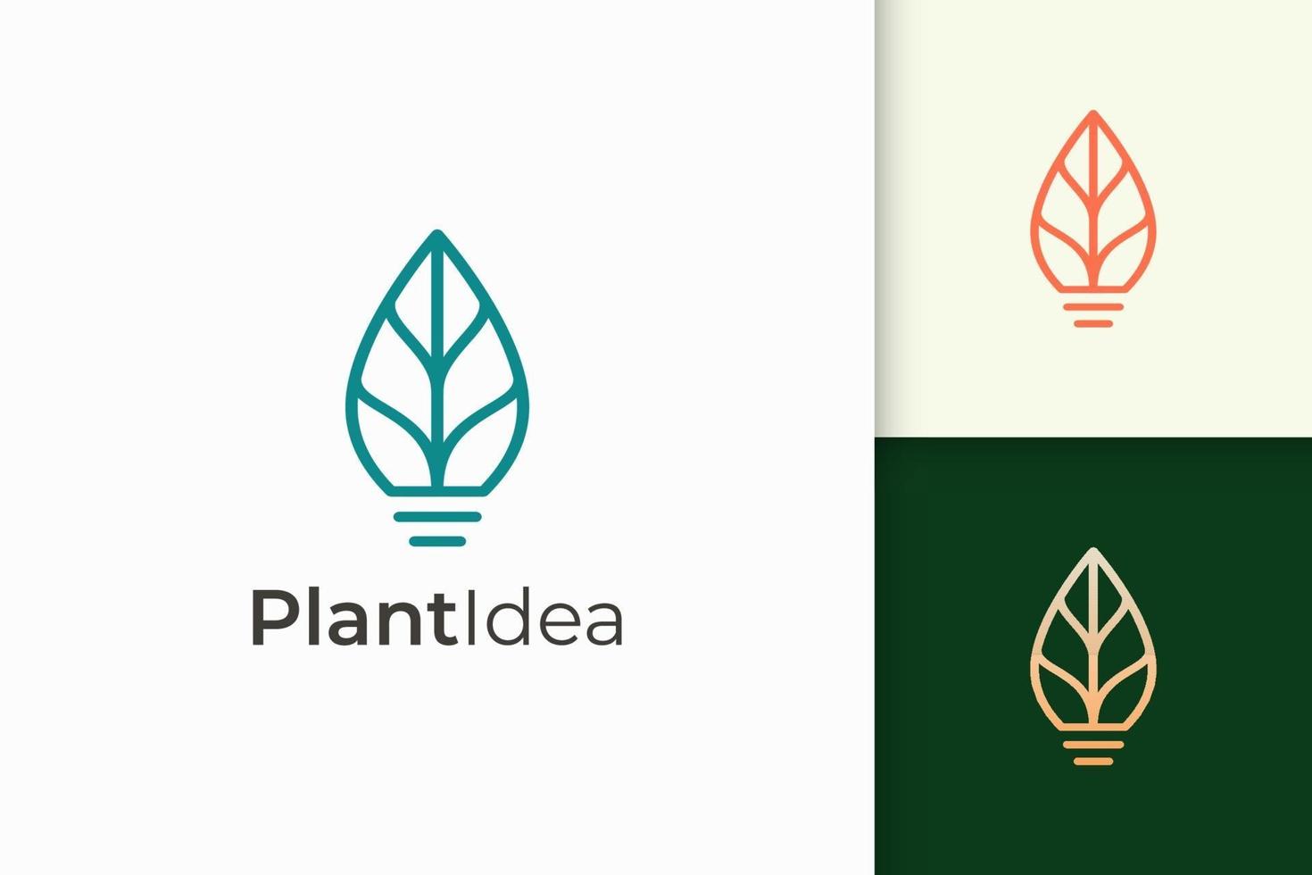 a lâmpada e o logotipo da folha representam inovação e inspiração vetor