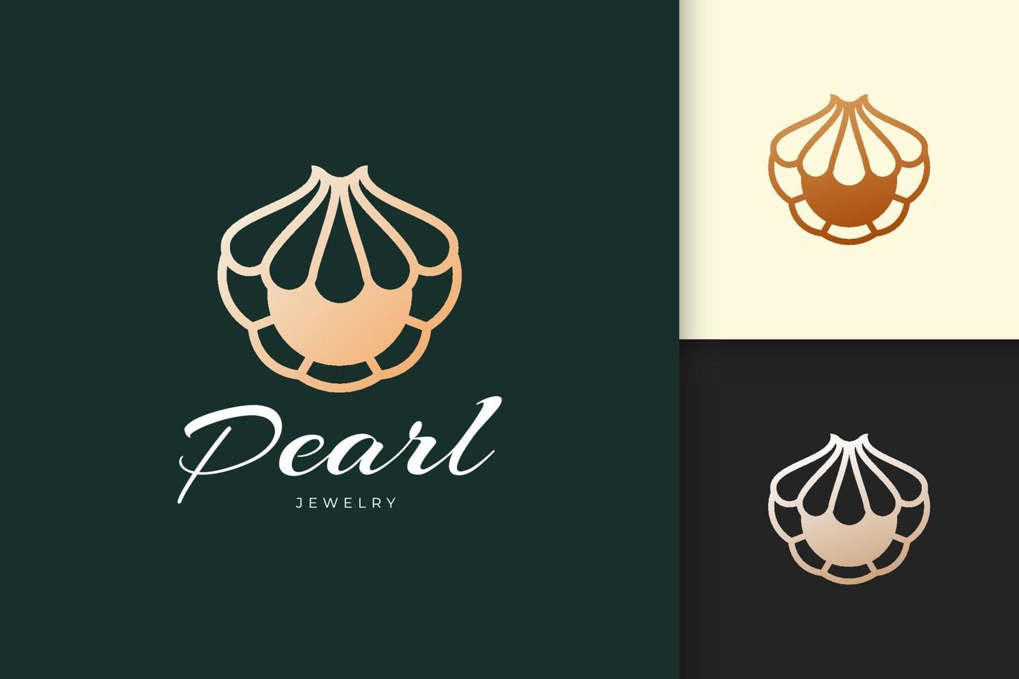 logotipo luxuoso de concha ou molusco com pérola para joias ou marcas de beleza vetor