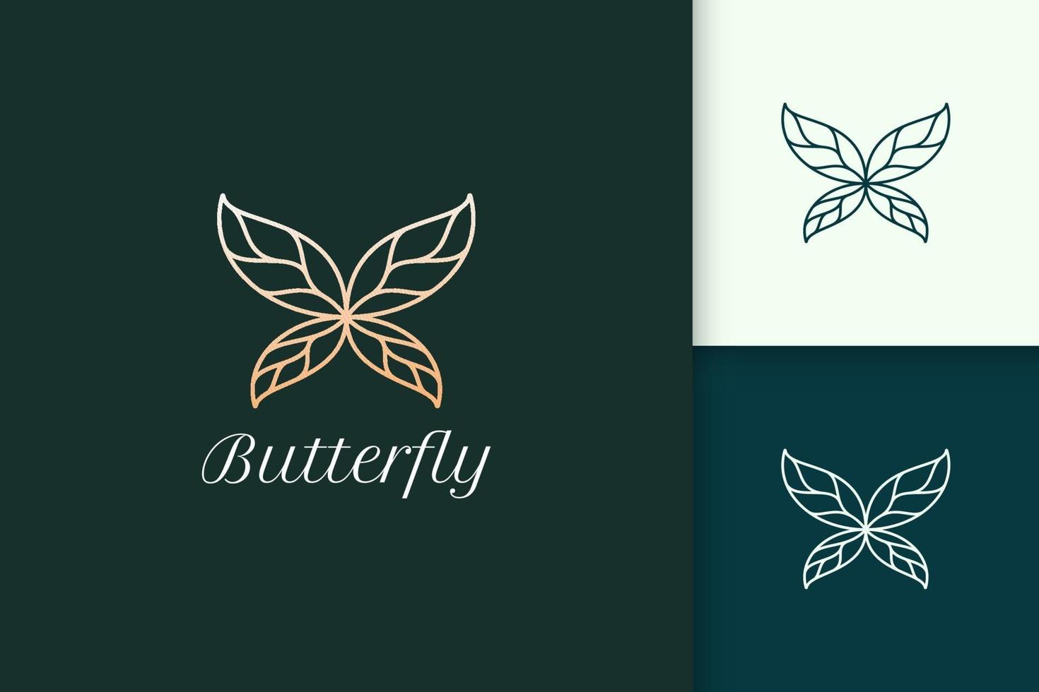 borboleta de luxo com asa de folha para marca de beleza e moda vetor
