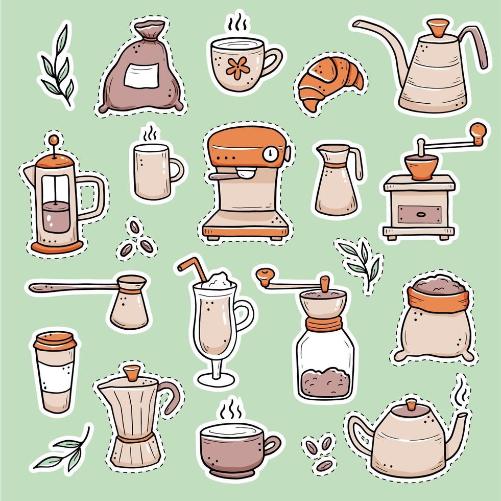 ilustração de conjunto de adesivos de café vetor