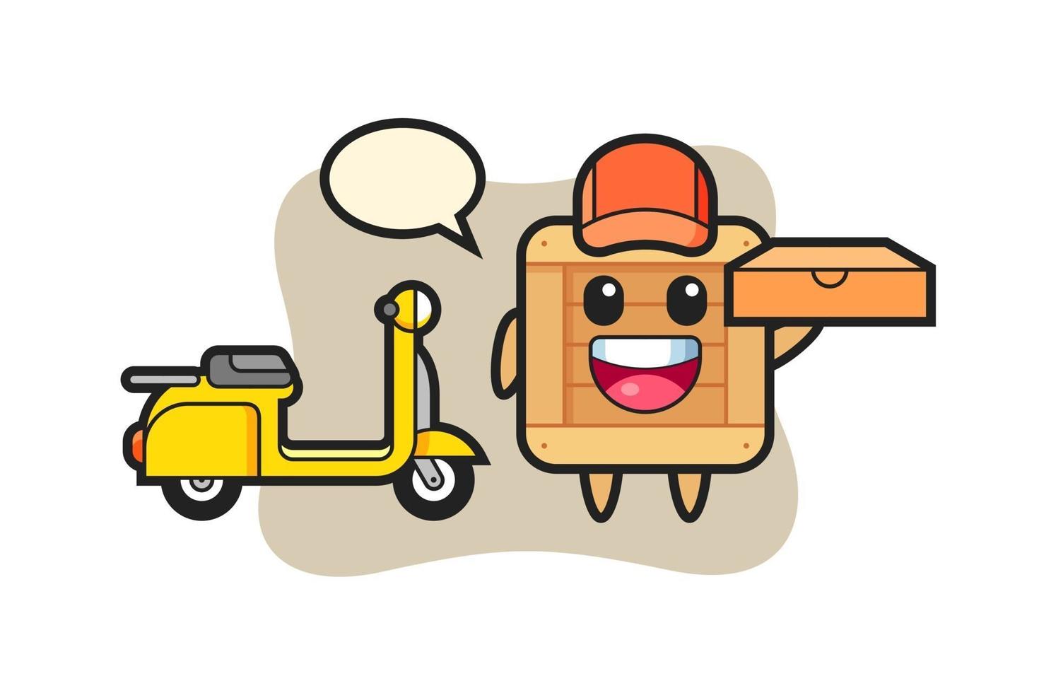 ilustração do personagem da caixa de madeira como entregador de pizza vetor