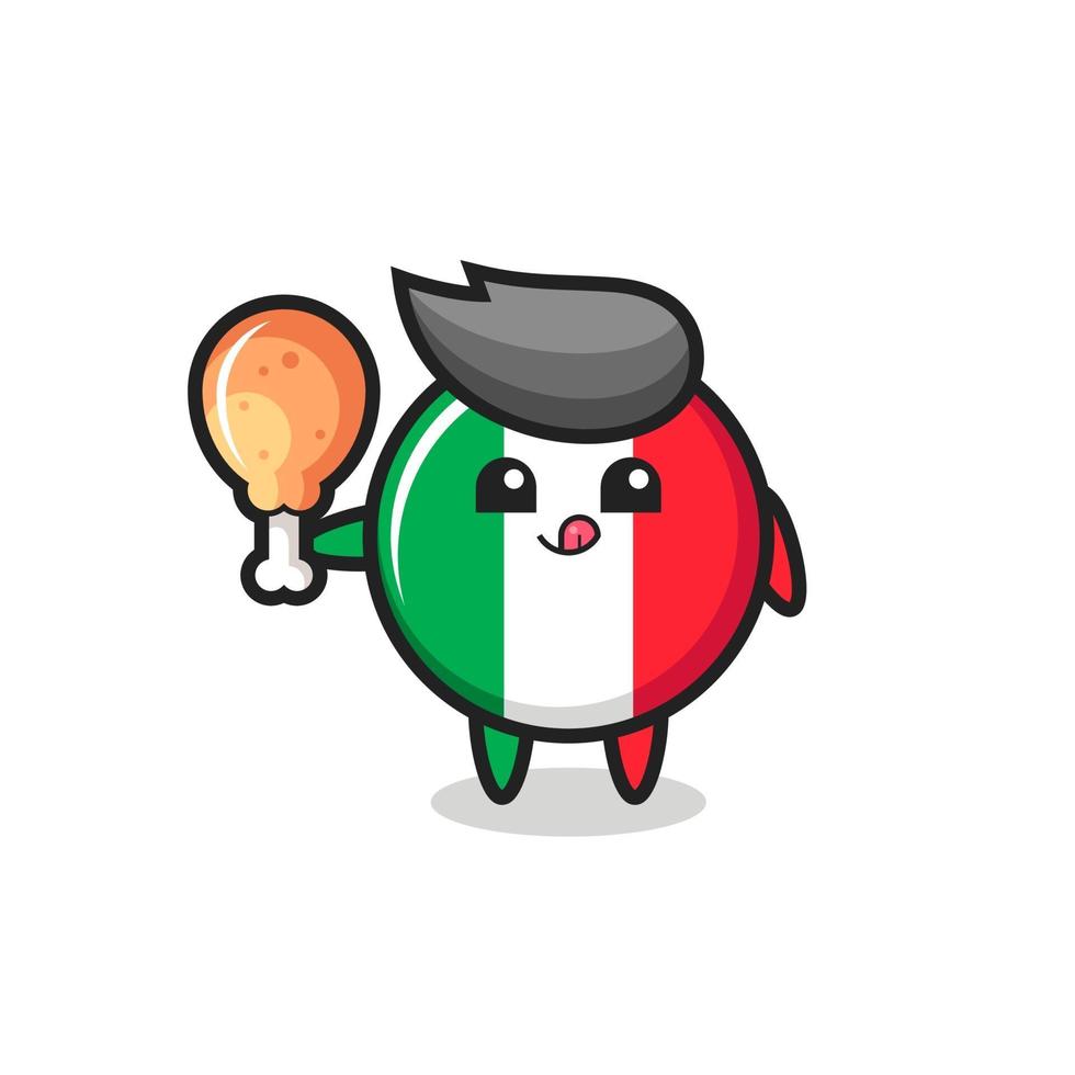 itália bandeira mascote fofo comendo frango frito vetor