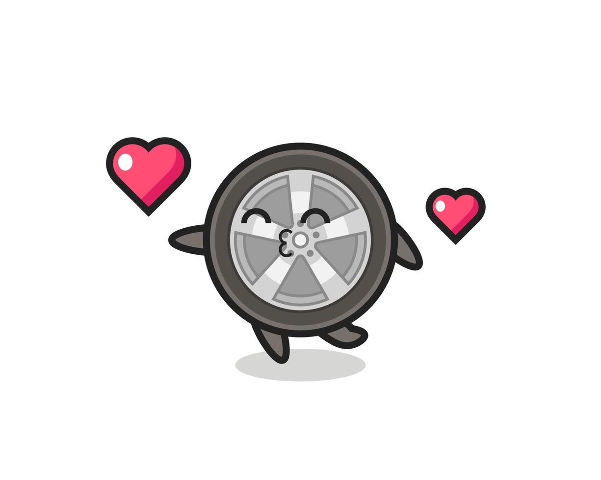 desenho de personagem de roda de carro com gesto de beijo vetor