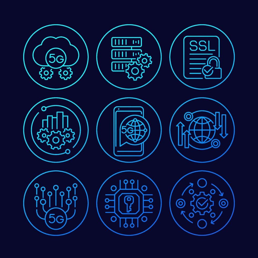 Conjunto de ícones de linha de tecnologia de rede 5g vetor