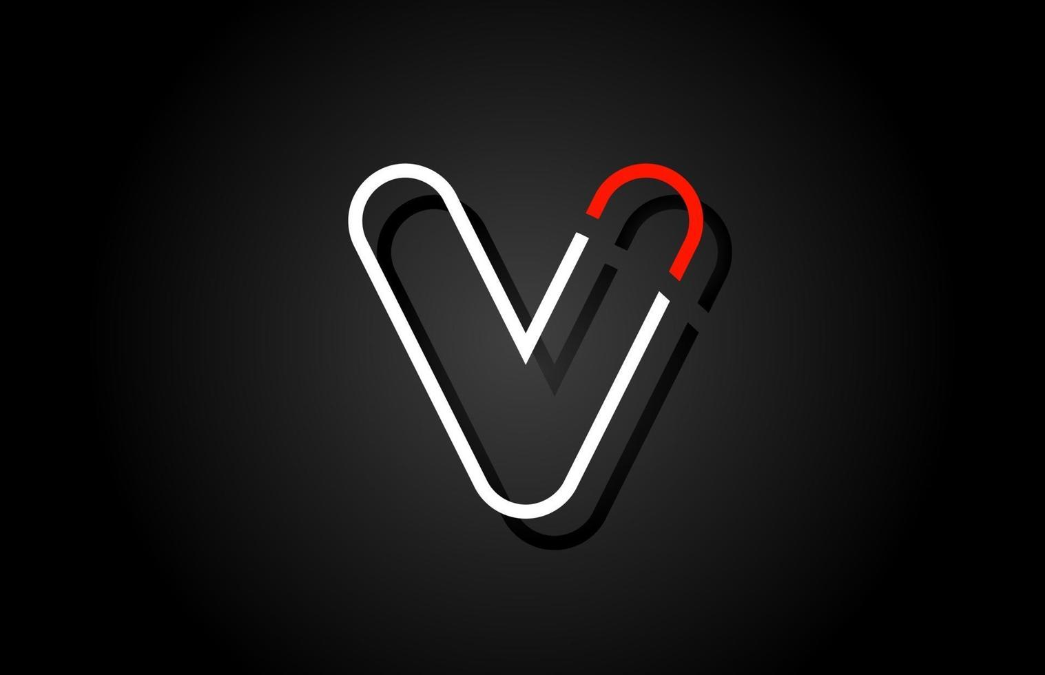 Ícone de design do logotipo do alfabeto letra V vermelha branca para a empresa vetor