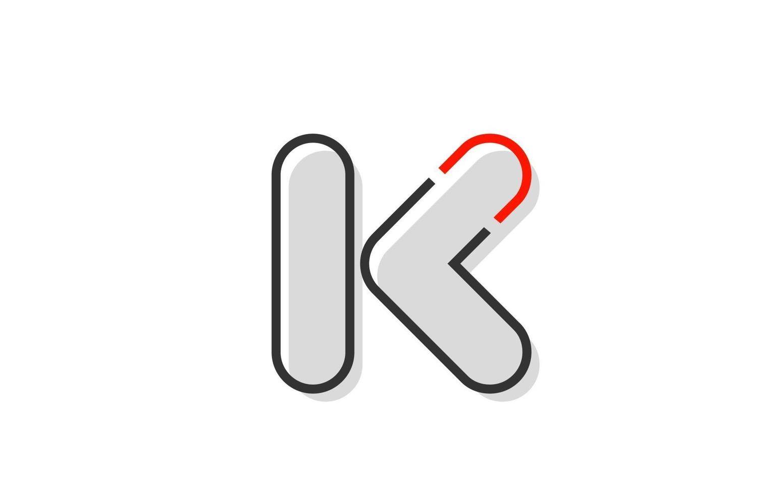 ícone de design de logotipo preto vermelho cinza letra k alfabeto para empresa vetor