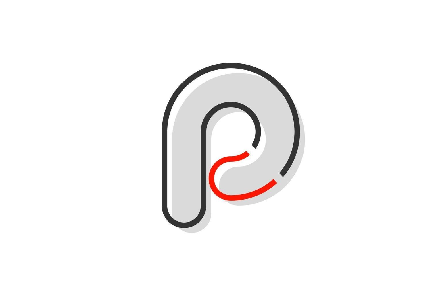 ícone de design de logotipo preto vermelho cinza letra p alfabeto para empresa vetor