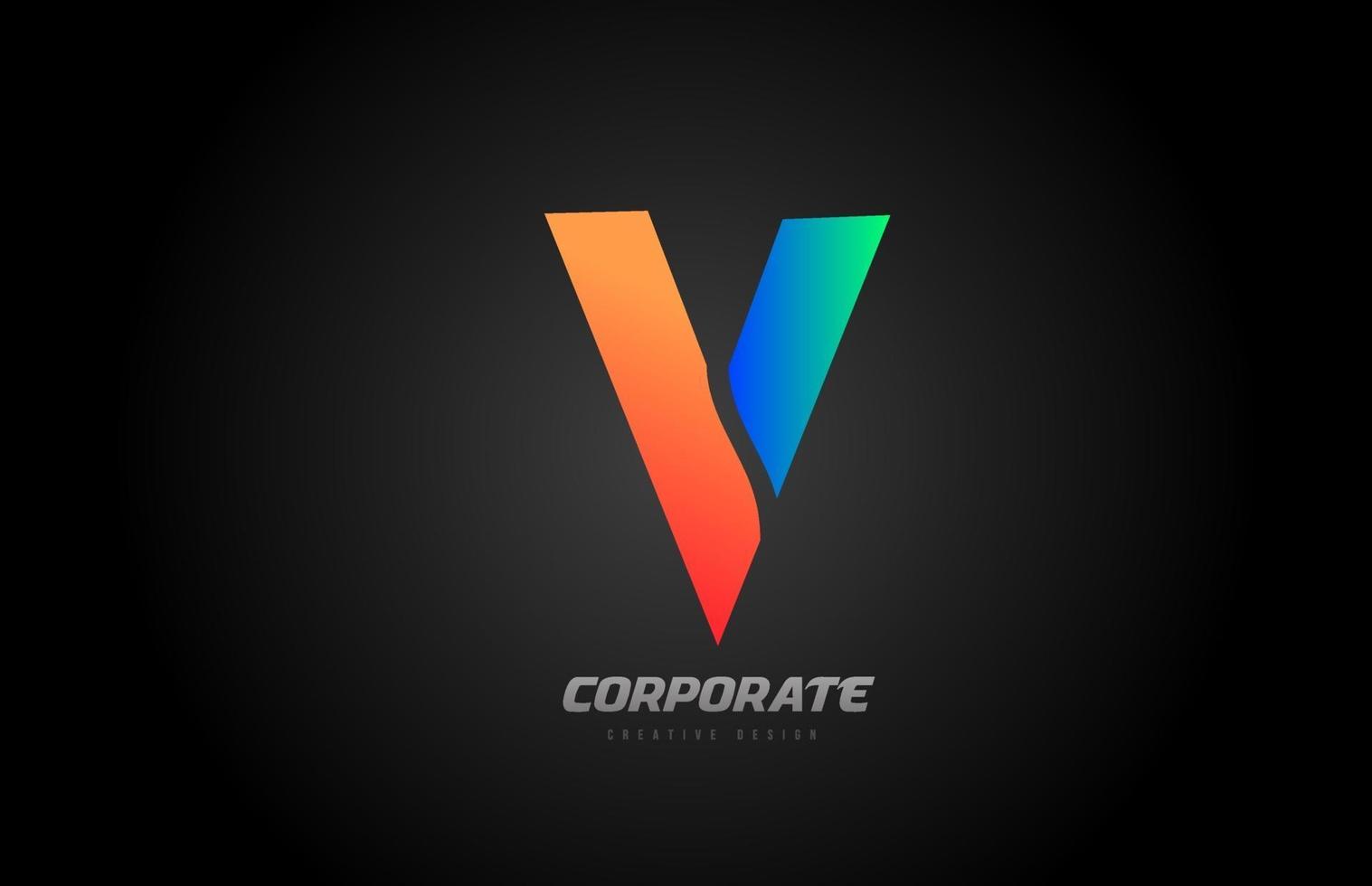 ícone de design do logotipo do alfabeto de letra v laranja azul para a empresa vetor