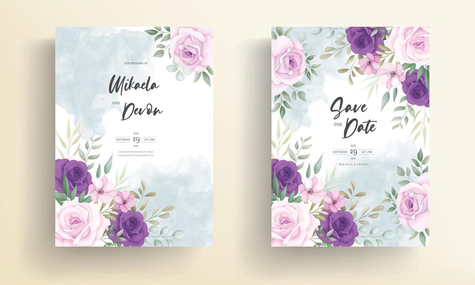 lindos designs de convites de casamento com lindos enfeites de flores vetor