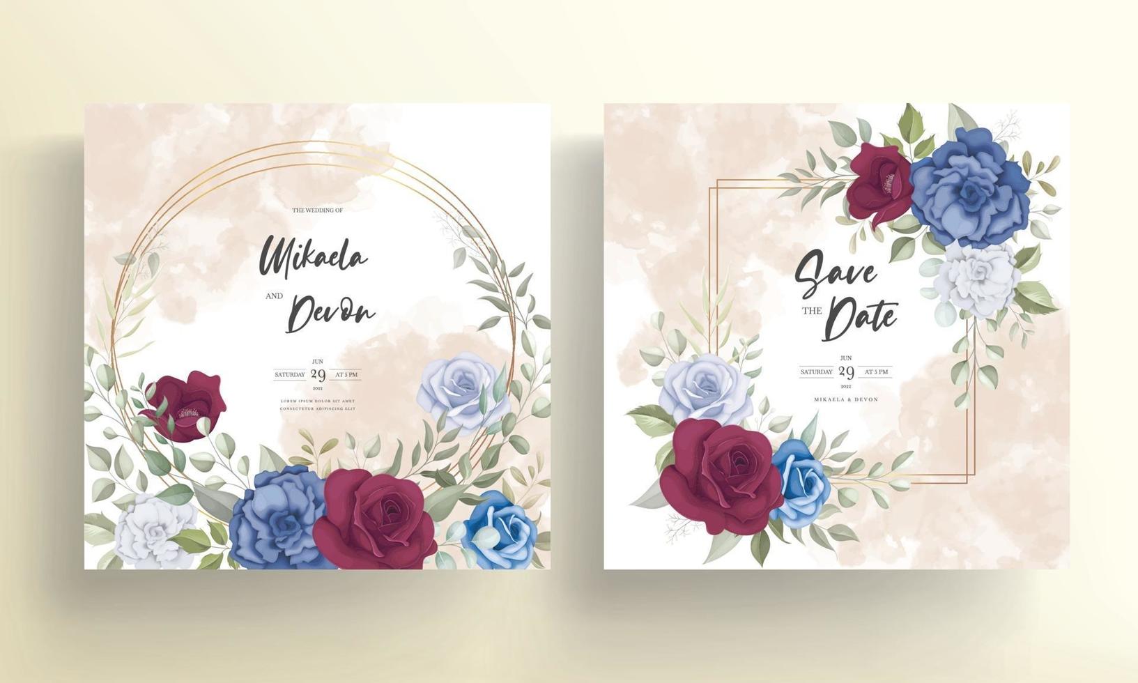 cartão de convite de casamento elegante com enfeites de rosas vetor