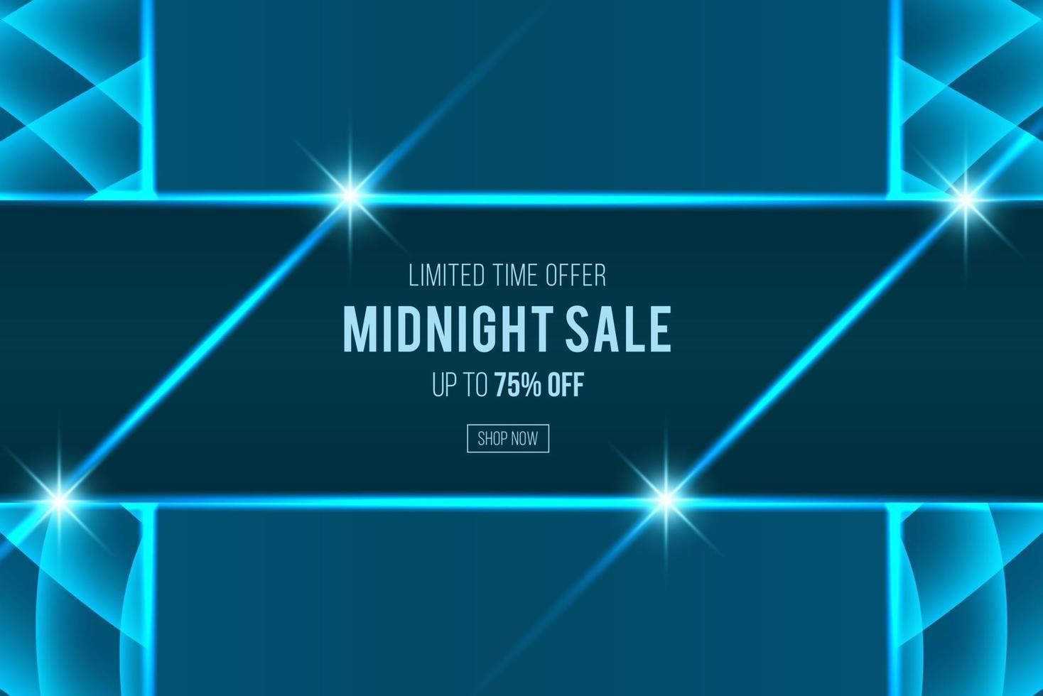 banner azul escuro de venda à meia-noite com efeito de brilho neon para negócios vetor