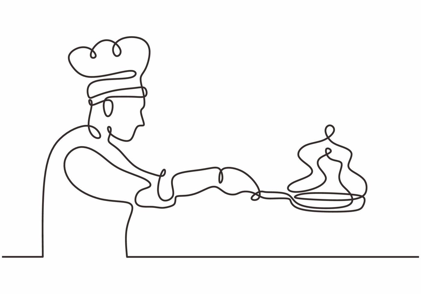 Contínuo um desenho de linha do chef cozinhar ilustração vetorial. vetor