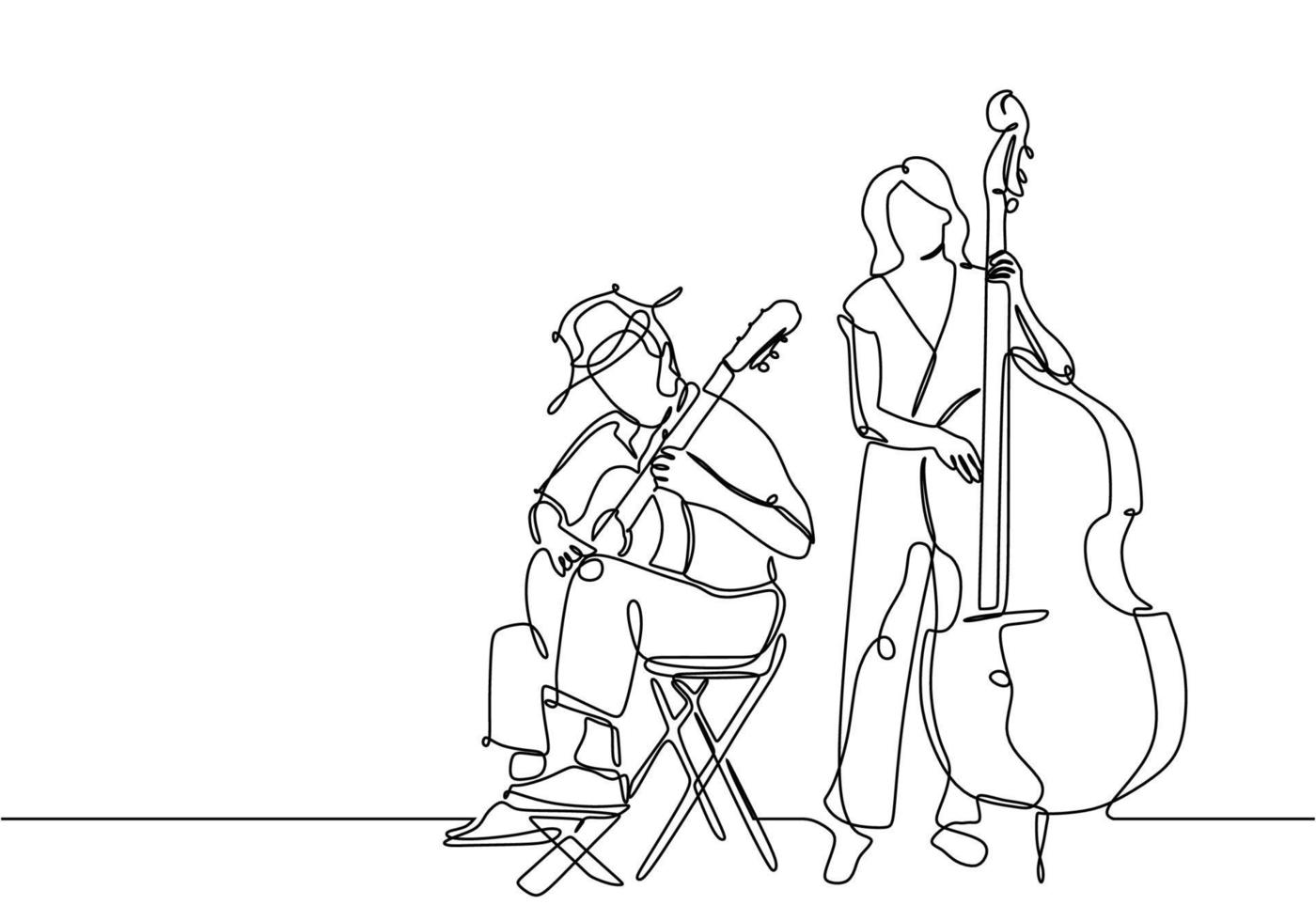um desenho de linha de pessoas tocando um instrumento de música clássica. vetor