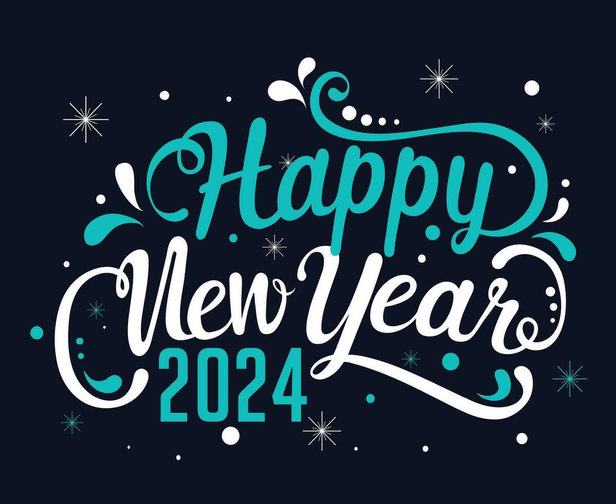 feliz Novo ano 2024 feriado abstrato ciano e branco Projeto vetor logotipo símbolo ilustração com azul fundo