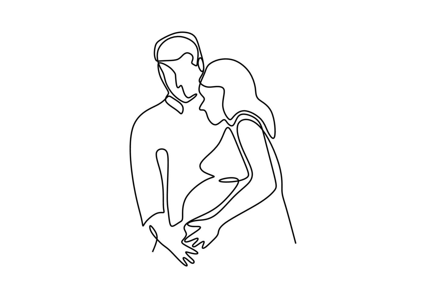desenho de linha contínua de uma mulher grávida feliz com seu marido vetor