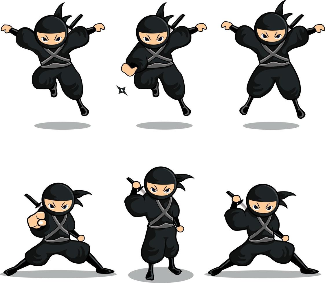 desenho animado preto ninja definir ação número 23 vetor