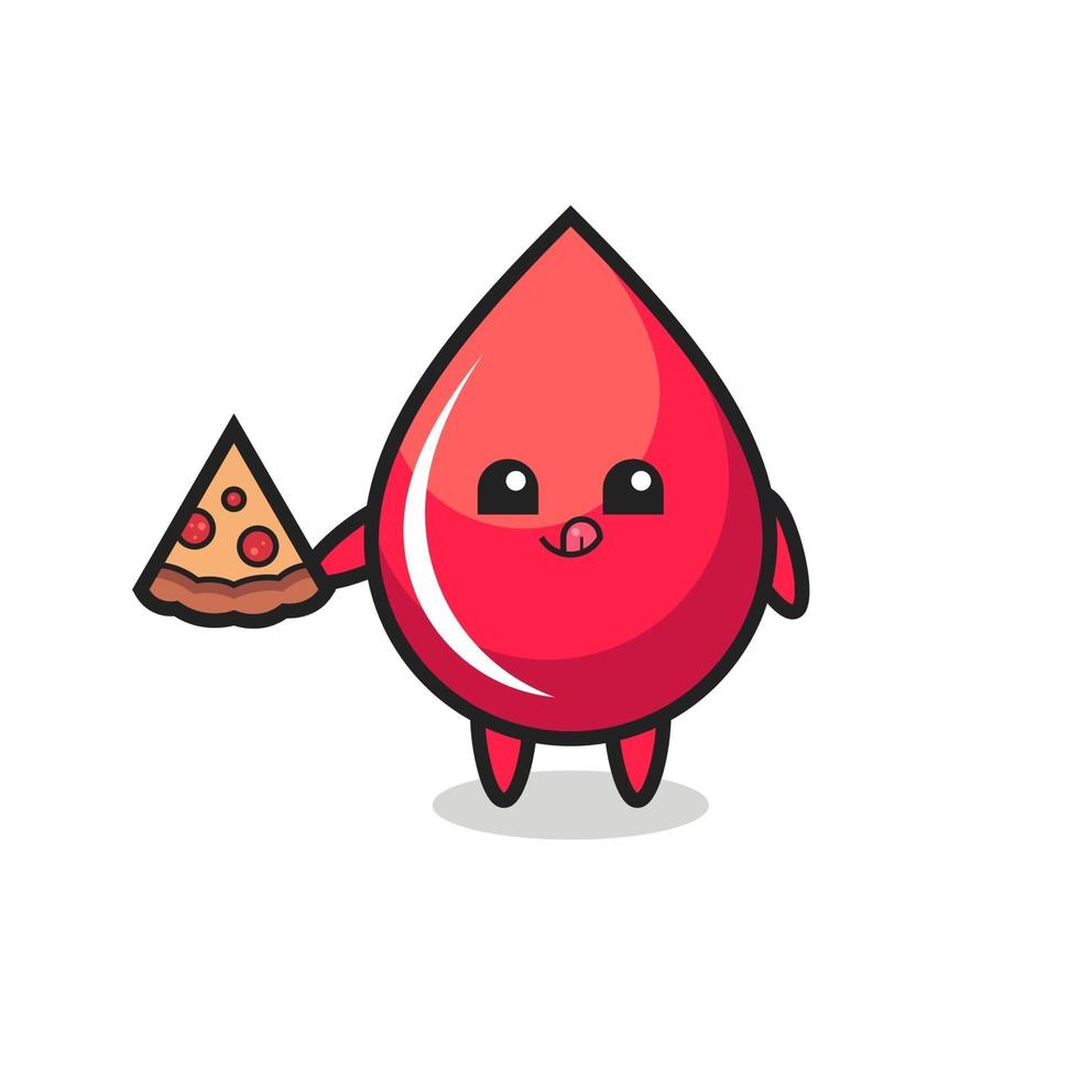 Desenho de gota de sangue fofo comendo pizza vetor