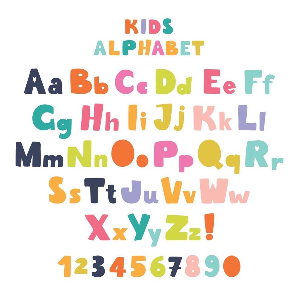 fonte infantil no estilo cartoon. letras brilhantes multicoloridas vetor