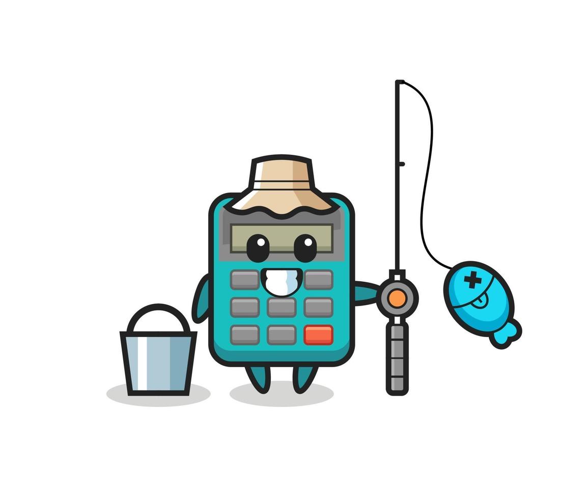 personagem mascote da calculadora como pescador vetor