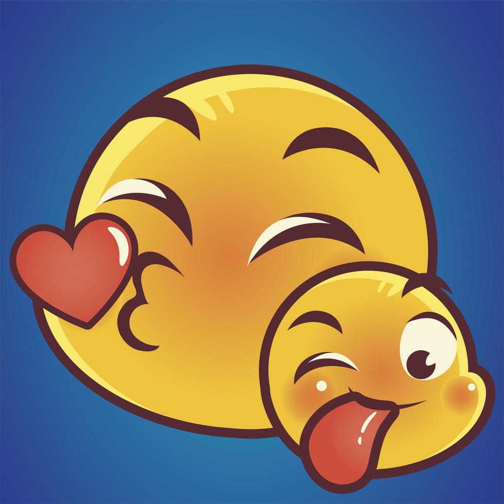emoji engraçado, beijo língua emoticon faces expressão mídia social vetor