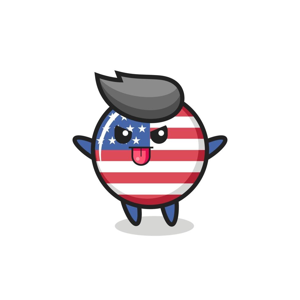 personagem impertinente do distintivo da bandeira dos estados unidos em pose de zombaria vetor