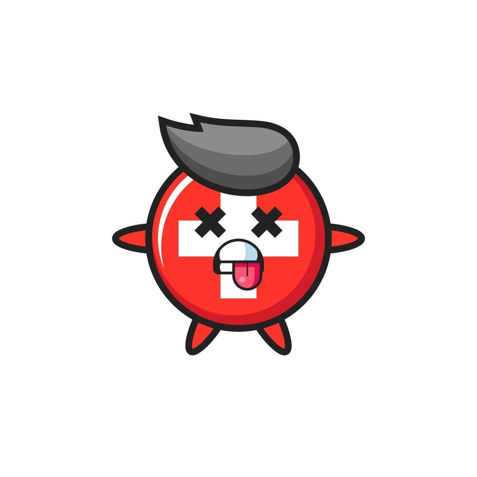 personagem do distintivo da bandeira da Suíça fofa com pose de morto vetor