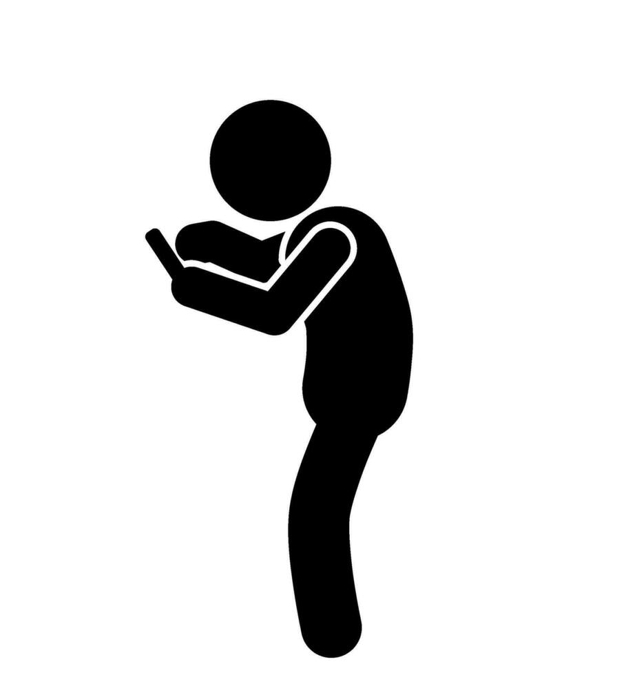 pictograma homem usando Smartphone ícone sobre branco fundo, silhueta estilo, vetor ilustração