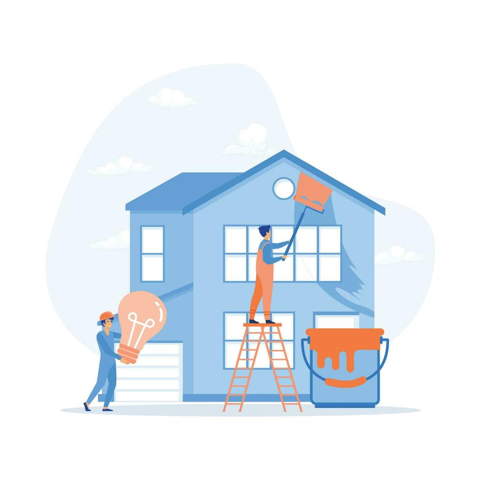 casa renovação trabalhadores. reparador equipe construção casa. lat vetor moderno ilustração