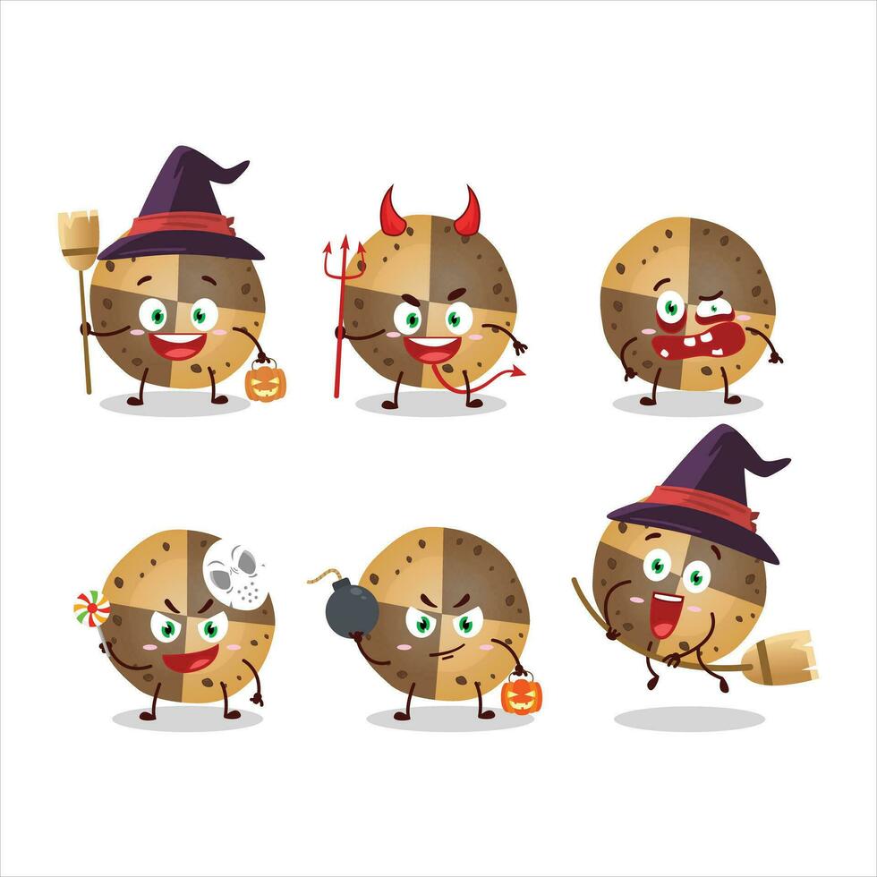 dia das Bruxas expressão emoticons com desenho animado personagem do docinho biscoitos vetor