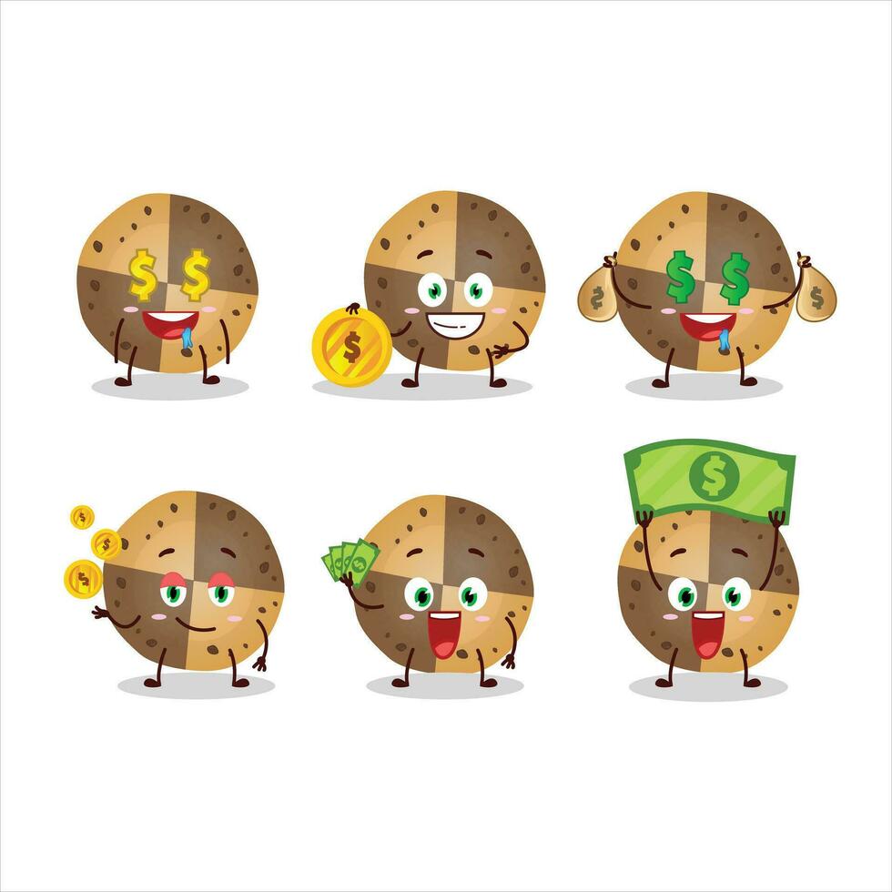 docinho biscoitos desenho animado personagem com fofa emoticon trazer dinheiro vetor