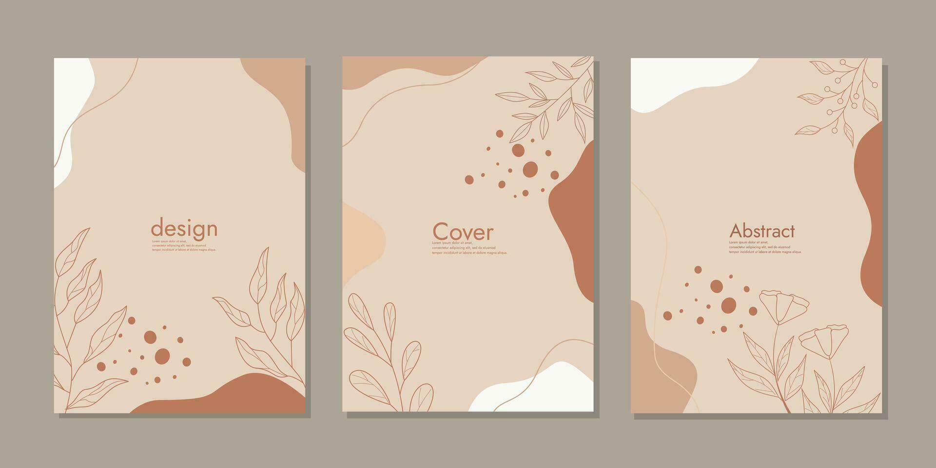 cobrir página modelos. universal abstrato layouts. mão desenhado floral decorações. abstrato boho botânico fundo a4 Tamanho para livro, encadernador, diário, planejador, folheto, caderno, Catálogo vetor