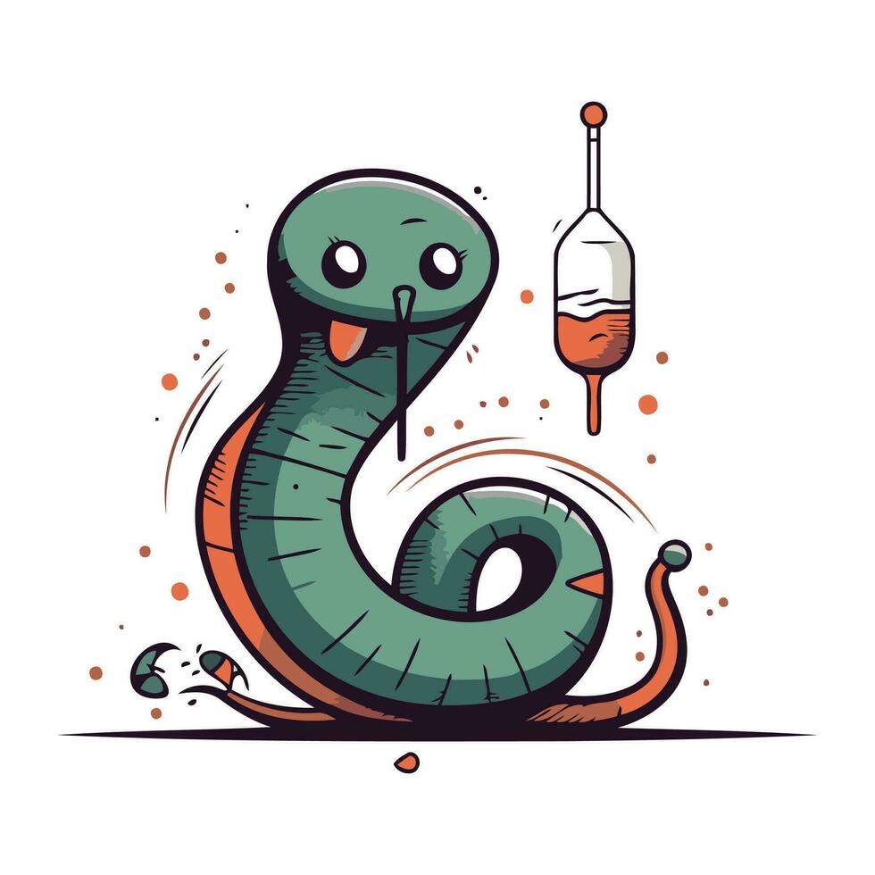 serpente com sangue e seringa. vetor ilustração dentro desenho animado estilo.