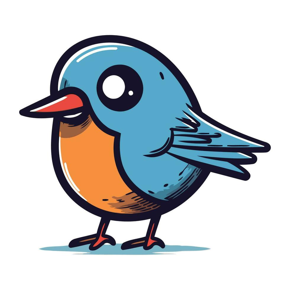 vetor ilustração do uma fofa desenho animado azul pássaro isolado em branco fundo.