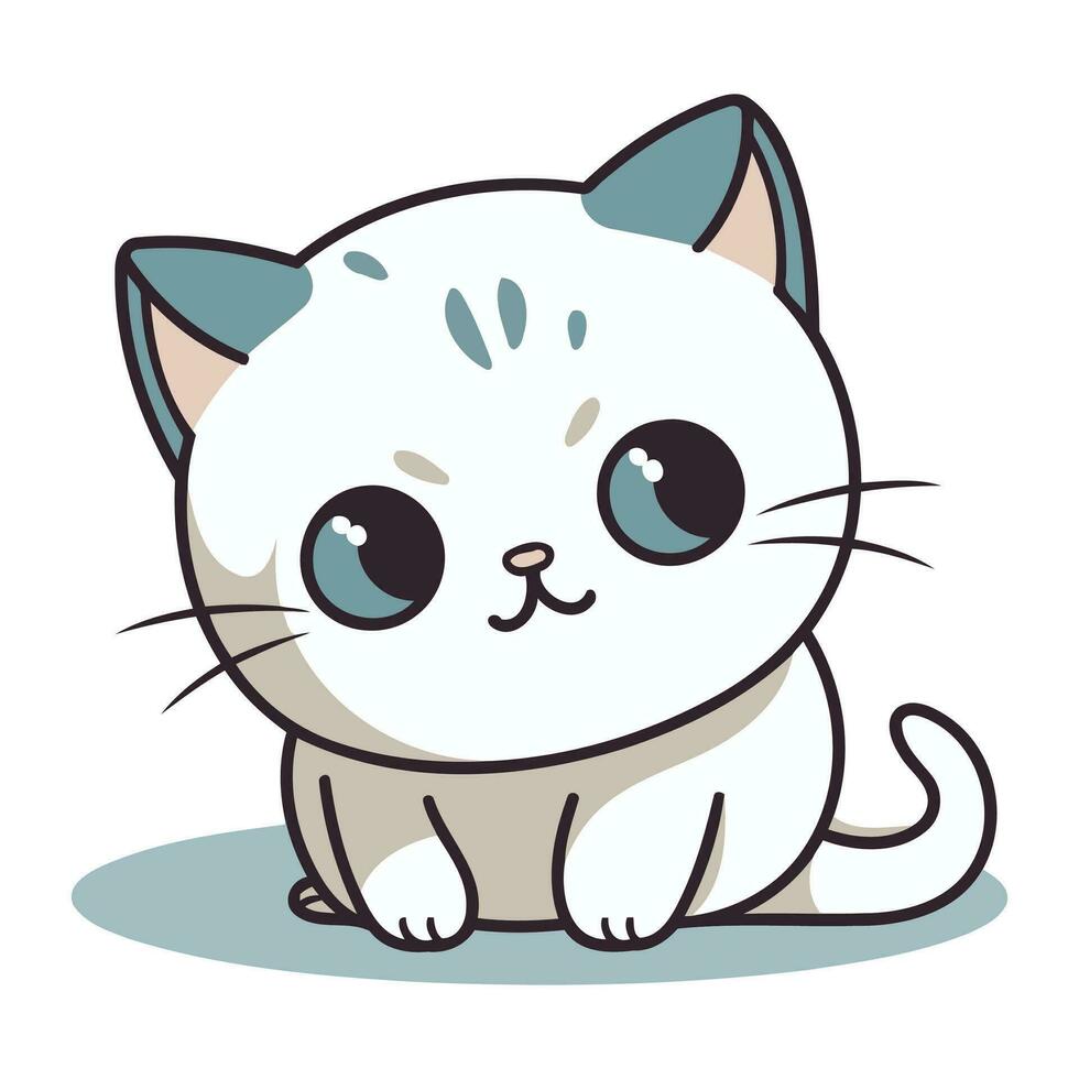 fofa desenho animado branco gato com azul olhos. vetor ilustração isolado em branco fundo.