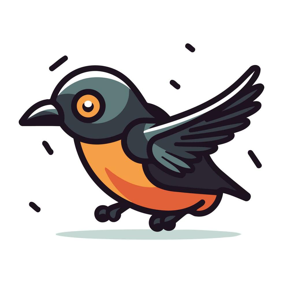 desenho animado vetor ilustração do fofa pequeno pássaro vôo com espalhar asas.